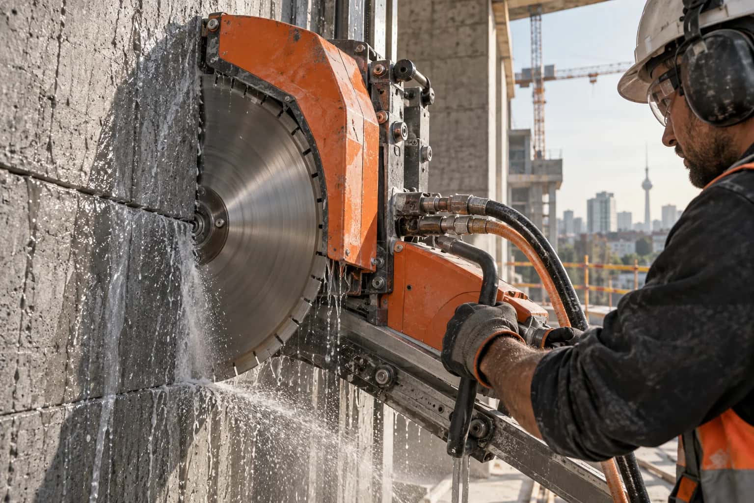 Beton devorni diskli uskuna bilan kesish tasviri